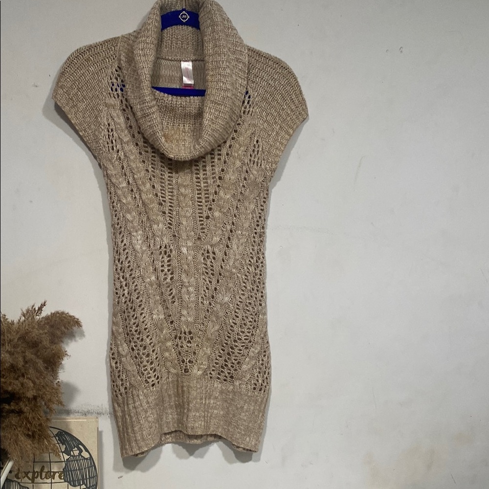 No Boundaries Tan Cowl Neck Sweater